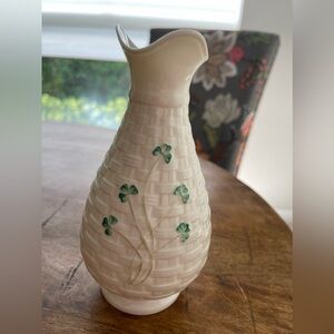 Belleek Pottery Blarney Shamrocks Vase Bone Ivory Handcrafted in Ireland